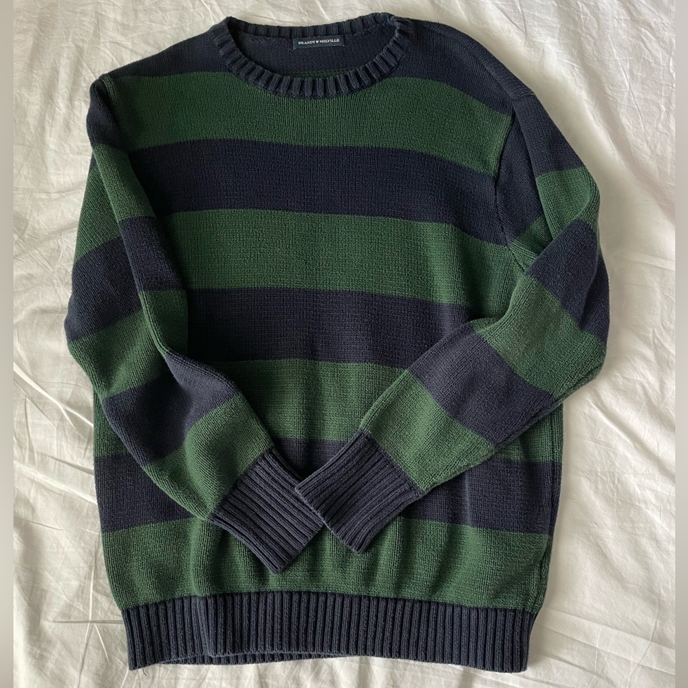 Brandy Melville Green & Navy Crewneck Sweater